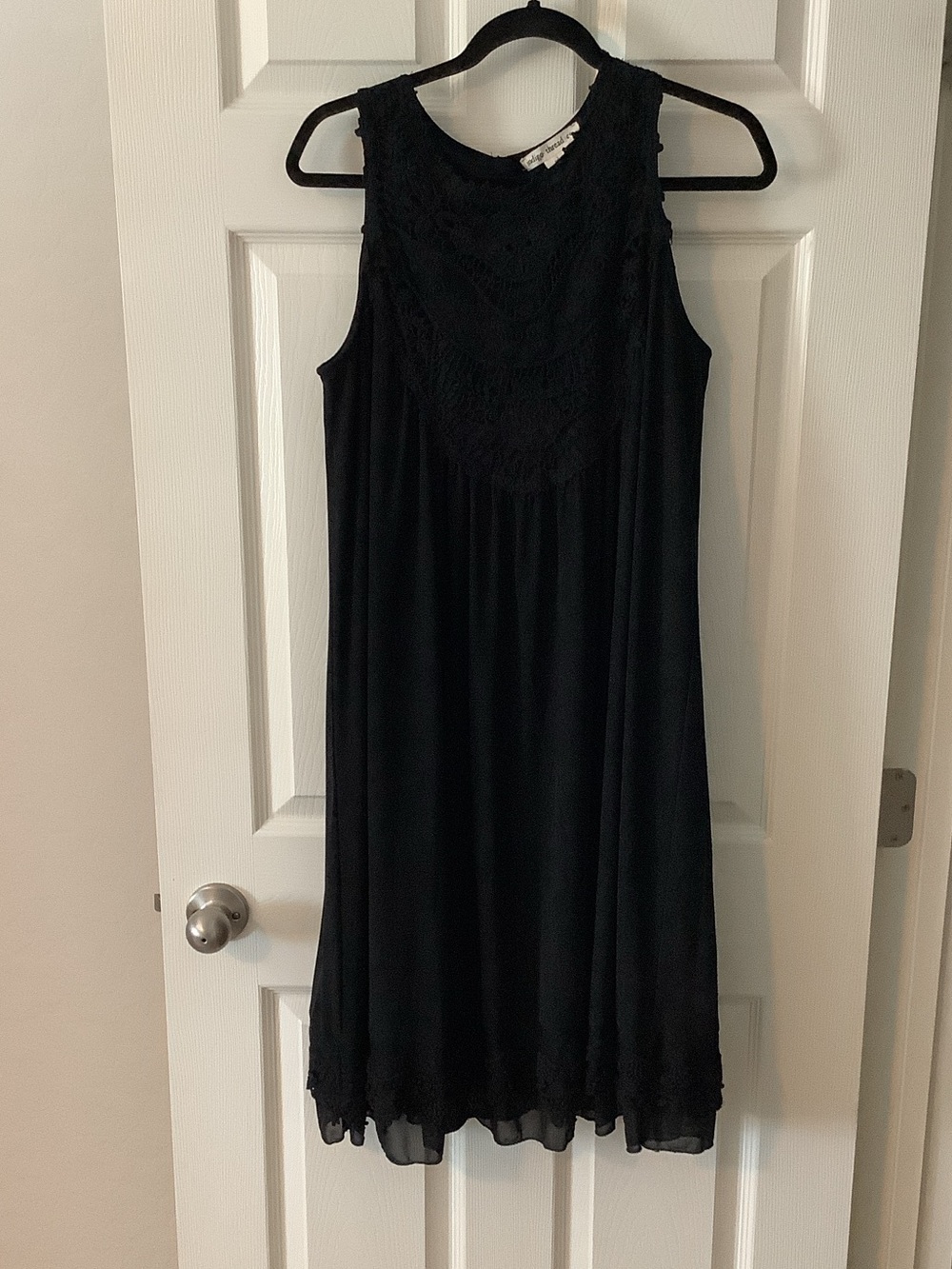Sleeveless Black Lace-Trim Midi Dress